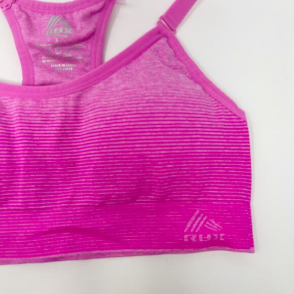 RBX Seamless Racerback Striped Sports Bra Pink Adjustable Strap Keyhole Small S - Picture 4 of 7
